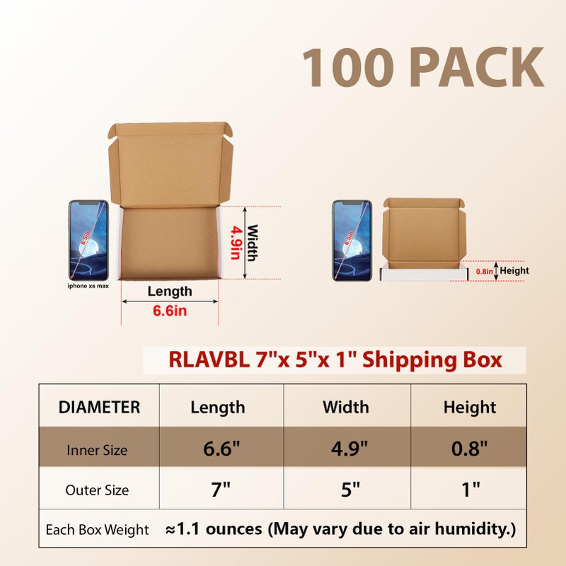 RLAVBL 100 Pack 7x5x1 Small Shipping Boxes, White Corrugated Cardboard Mailer Box for Packing Mailing Small Business - Image 2